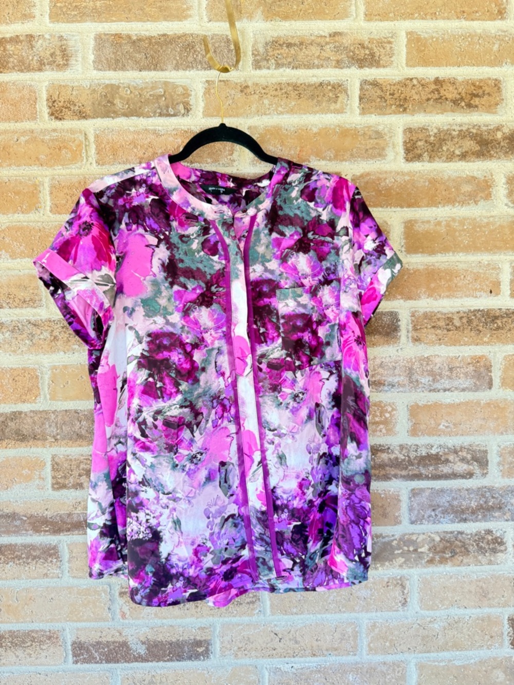 Simply Vera Vera Wang Pink & Purple Floral Short Sleeve Blouse